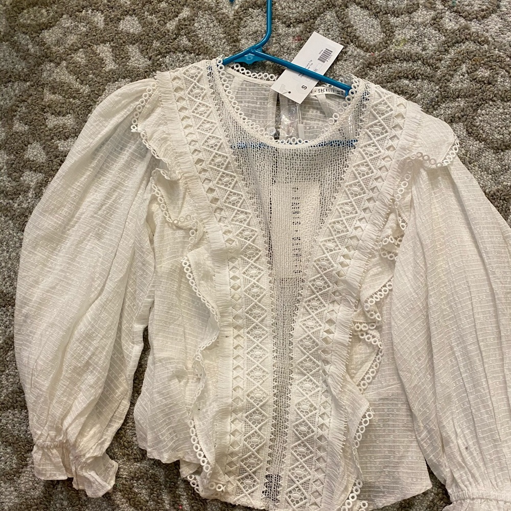 Plunging White Detailed Top NEW WITH TAGS